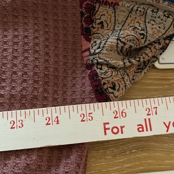 Umgee waffle knit patchwork sleeves top blouse Womens L Oversized cozy Bohemian - Picture 12 of 12